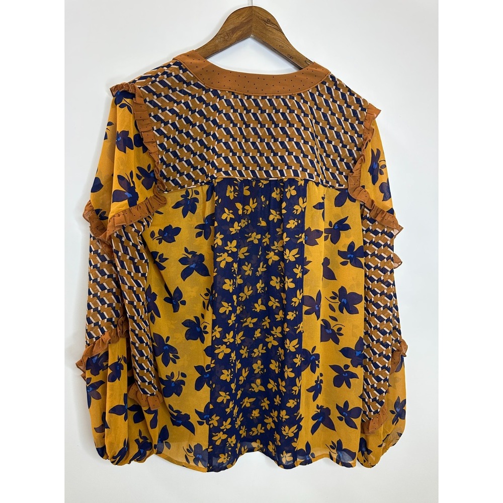 Cabi Harmony Blouse Sheer Golden Eye Floral Ruffle Long Sleeve 3953 Size Small - Picture 10 of 11